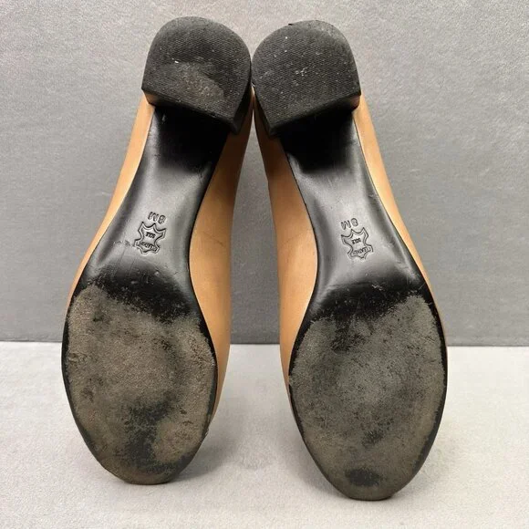 Tory Burch Ethel Two-Tone Tan and Black Leather Block Heel Pumps - Picture 7 of 10